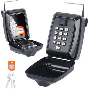 Car Window Punch Button Lock Box, Black Portable Car Key Lock Box with Key Labeling Tag, Sturdy Waterproof Large Capacity Lock Box for Turo, Ride Share, GetAround