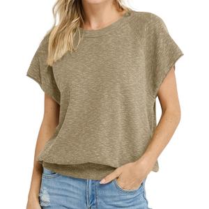 Saodimallsu Womens Short Sleeve Crewneck Sweater Summer Tops Casual Loose Knit Lightweight Basic Pullover Shirts (Small, Khaki)