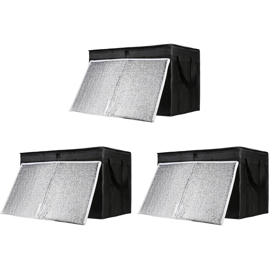 CIVJET Insulated Food Delivery Bag with Hard Bottom, XXX-Large Insulated Reusable Grocery Cooler/Hot Bags, Tote Bag for Shopping/Travel, Black, 3-Pack