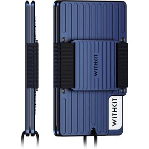 2 x Minimalist Slim Metal Mens Wallet - RFID Blocking Credit Card Holder with Cash Strap and Lanyard - Aluminum Small Thin Front Pocket Wallet (Metalblue)