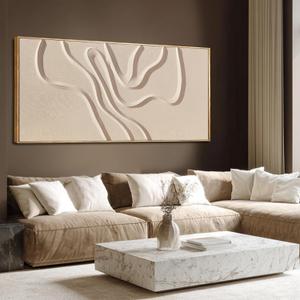 Hue7Art Neutral Abstract Hand Painted Oil Wood Frame Wall Art 29x58