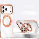 for iPhone 17 Pro/17 Pro Max Transparent Case,with 360 Degree Rotating Ring Bracket, Military Grade Shockproof Protective Rugged Phone Cover (Orange,17 pro)