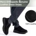 OrthoComfoot Men's Orthopedic Leather Dress Walking Shoes: Casual Arch Support Slip-On Loafers for Plantar Fasciitis, Comfortable Orthotic Shoes for Foot and Heel Pain Relief (Black)