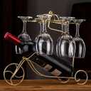 Golden Metal Wine Rack,Decorative Bicycle Design, Countertop Wine Bottle & Stemware Display Rack,Bike Wine Rack Freestanding Countertop Bottle Holder