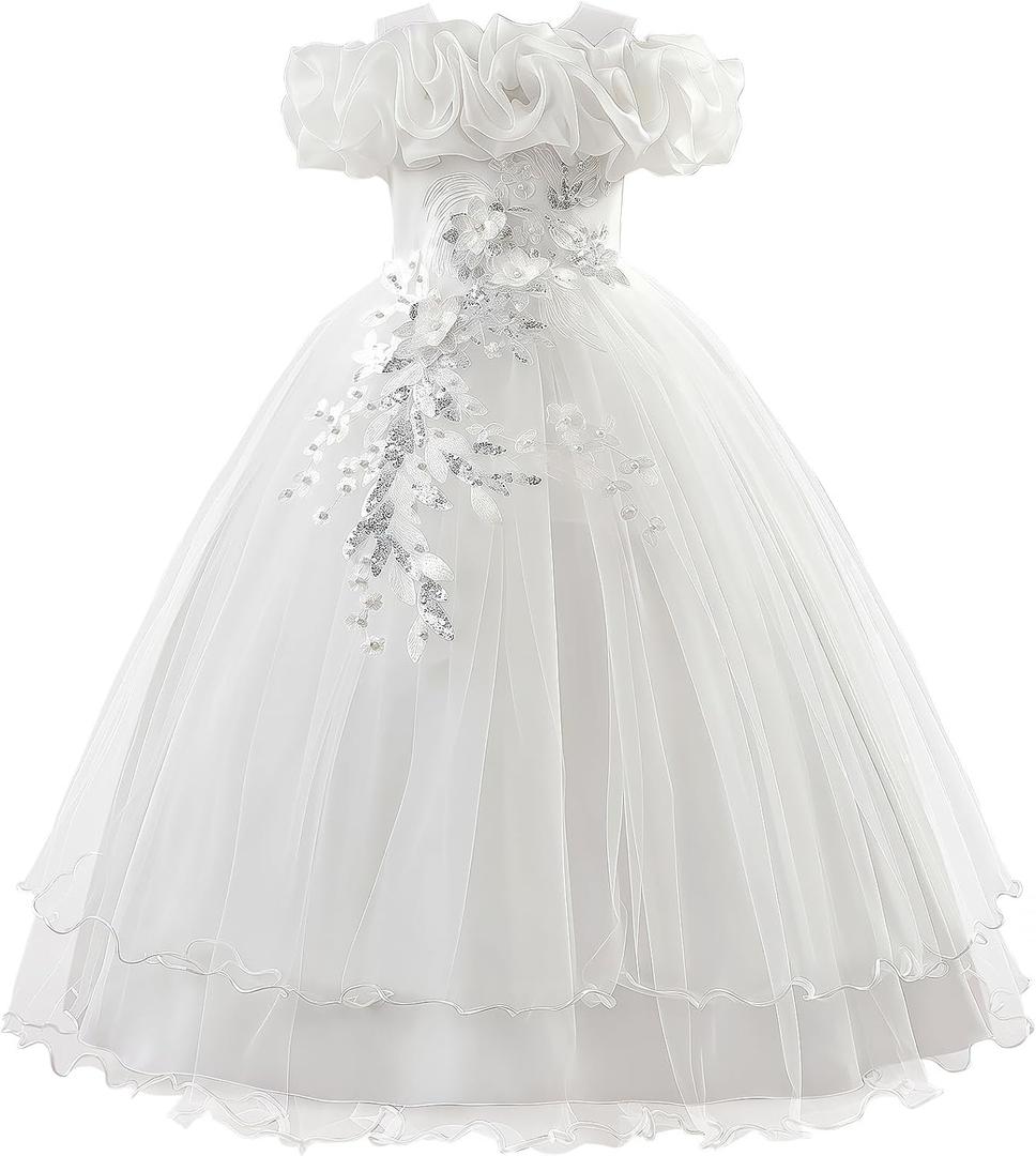 Flower Girl Dresses Lace Embroidery Off The Shoulder Tulle Dress Communion Pageant Wedding Dance Gown Size 170