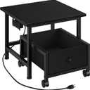 HOOBRO Mini Fridge Stand with Non-Woven Storage Basket and Power Outlet, Mini Fridge Cabinet with Wheels and Adjustable Feet, Mobile Fridge Shelf, for Home, Apartment, Dorm, Black BB355UBX01