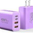 USB C Wall Charger Block, 2Pack 40W 4-Port C Charger Fast Charging Block PD Power Adapter +QC 3.0 USB A Wall Plug Multiport Type C Box Cube for i Phone 15/14/13/12/11 Pro Max,pad, Galaxy,Purple