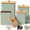 Kitchen Canisters for Countertop Set of 4 - Textured Iron Kitchen Canisters with Airtight Lids - Flour Sugar Canister Set - Flour and Sugar Containers Farmhouse - Coffee Jar for Counter - Green Jar