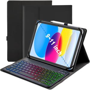 Universal Tablet Keyboard Case for 9.7",10.1",10.2",10.5",10.9",11" Tablets, 7 Color Rainbow Backlit Removable Keypad with Pen Holder for Android 10.1 inch Tablet (Black)