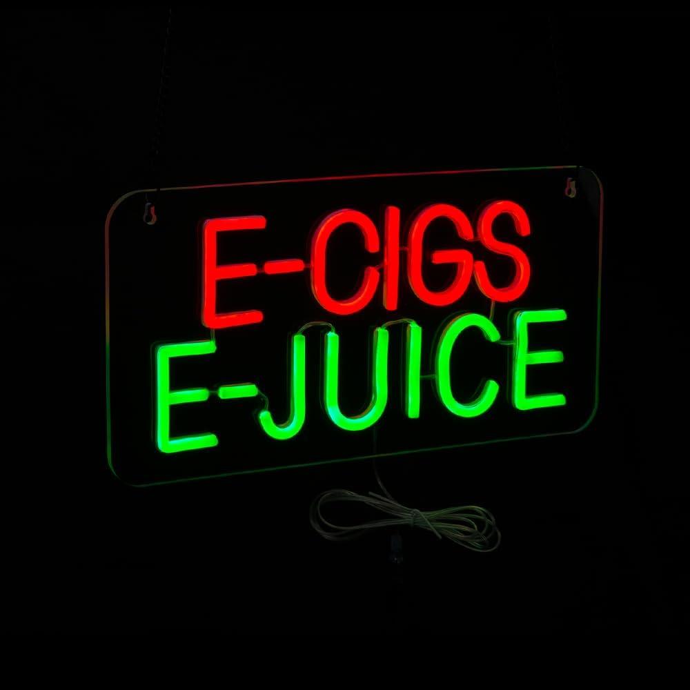 LED E-cigs E-juice Neon Sign, 15.6"x7.8", High Bright Business Signboards for Vape Smoke Tobacco Convenience Stores, Hookah Lounge, Clear Acrylic Backboard, Easy to Install, Storefront Decor.
