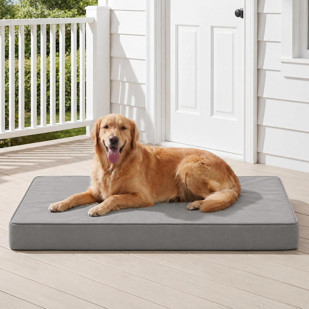 WNPETHOME Outdoor Dog Bed Waterproof, Large Outdoor Dog Bed for Large Sized Dog, Outdoor Indoor Dog Bed with Removable Washable Cover, Egg Crate Foam Dog Crate Mat, Durable Waterproof Dog Bed, Grey