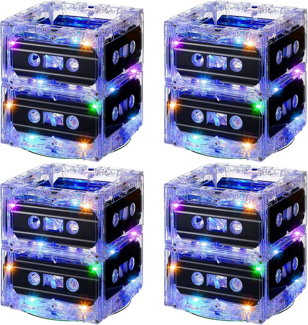 4 Sets 80s 90s Glowing Cassette Tape Bucket Centerpiece 80s Party Supplies 90s Theme Birthday Party Favor Light Cassette Tape Table Decoration for Music Theme Retro Hip Hop 1980 1990 Event
