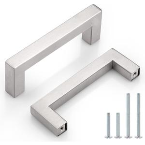 Probrico Pack of 5 | Sqaure Kitchen Cabinet Pulls 3-1/2 inch Hole Center, Stainless Steel Furniture Cabinet Hardware, Brushed Nickel Cabinet Handles, 4 Inch Total Length