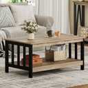 ChooChoo Farmhouse Coffee Table, Living Room Table with Shelf, 40 Rustic Oak & Black