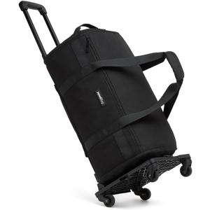 JenniBag Convertible Travel Bag for Women, 60L Weekender Garment Duffel Carry-On with Shoe Compartment, Trolley Sleeve, Durable Water-Resistant Overnight Bag (Roller Edition, Black)