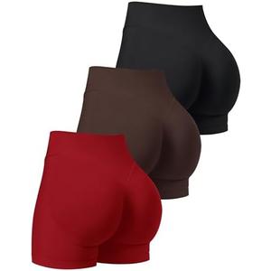 OLCHEE Womens Workout Shorts Seamless Scrunch Butt Lifting 3 Pack Yoga Gym Athletic High Waisted Tummy Control Booty 4.1" S