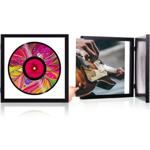 RattanView 2 Pack Vinyl Record Frame Picture Frame 12 x 12 Inch Wood Black Music Record Album Frames Wall Mount Display Frame, LP Covers