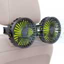 USB Car Cooling Fans for Backseat: Dual Head Car Fan for Kids 3 Speeds 360 Rotatable Vehicle Rear Headrest Fans 5V Powerful Electric Air Circulation Fan for Sedan SUV RV Truck (USB Plug) (Black+Green)