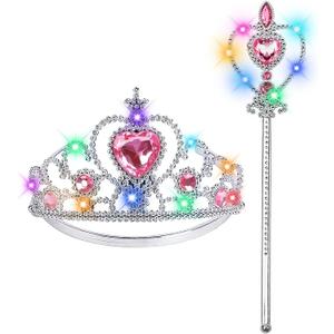Princess Crown Tiara for Little Girls Princess Dress Up Accessories, Light Up Princess Tiara Wand Toys for 3-6 Girls
