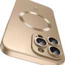 LEKEVO Magnetic for iPhone 16 Pro Max Case [Compatible with MagSafe][Built-in Camera Lens Protector] Slim Soft Silicone Bumper Shockproof Metallic Luster Phone Case (Gold)