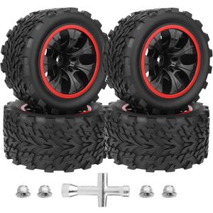 HobbyPark Preglued 12mm Hex RC Truck Wheels and Tires Set for 1/10 Scale Traxxas Rustler 2wd 4x4 VXL Redcat Volcano EPX Pro Blackout XTE 2s 3s 4s Brushless Power