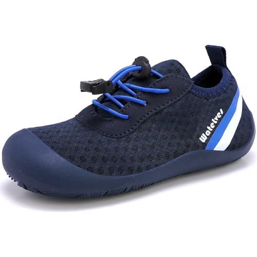 WateLves Wide Toddler Water Shoes Kids Barefoot Athletic Sneakers Girls Boys Quick Dry Aqua Socks for Beach Hiking Swim Kayak Sport Accessories, Camping Essentials (Navy Blue, 28)