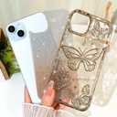BITOBE Designed for iPhone 15 Plus, Cute 3D Butterfly Case Slim Plating Glitter Bling Luxury Cover for Women Girls Protective Camera Protection Bumper 6.7" Gold
