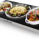 NutriChef Stainless Warming Hot Plate - Keep Food Warm w/ Portable Electric Food Tray Dish Warmer w/ Black Glass Top, For Restaurant, Parties, Buffet Serving, Table or Countertop Use