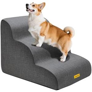 Gimars 30D High-Density Foam & Extra-Wide, Stable 3-Step Dog Stairs, 40cm High Pet Stairs with Washable Cover & Non-Slip Base, Portable Ramp for Small Dogs to Sofa, Bed, Couch, Car