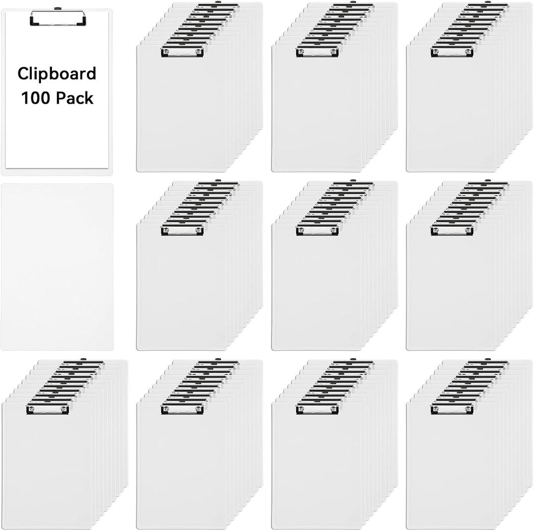 Handepo 100 Pack White Plastic Clipboards A4 Letter Size Bulk Clipboards
