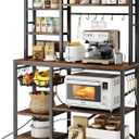 Baker Rack with Power Outlet - Microwave Stand with Storage, Large Coffee Bar Station with 14 Hooks, Metal Kitchen Shelf Rack for Spices, Pots (Rustic Brown)