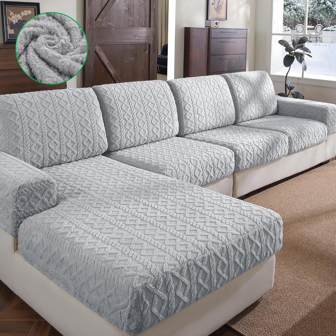 OHSIO Couch Cushion Covers, Super Soft Thicker Fleece Sofa Cover Stretch Sectional Sofa Slipcover Washable Pet Friendly Anti-Slip Stain Resistant Furniture Cover for Home(1 Seat Cover S,Light Gray)
