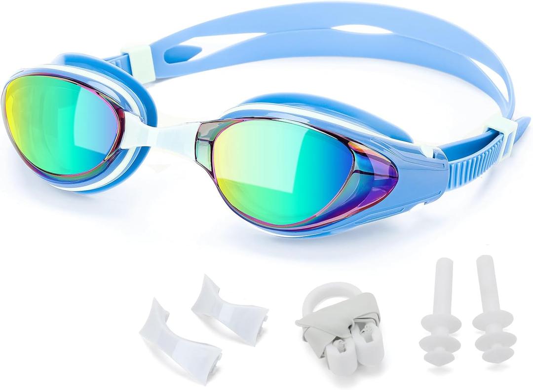 Nearsighted Swim Goggles, Shortsighted Optical Swimming Goggles No Leaking Anti Fog UV Protection for Adult Men Women (-6.5, Aqua Blue)