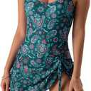 Eomenie One Piece Swimdress Swimsuits for Women Tummy Control Swim Dresses Skirt Bathing Suit (Large, Deep Green, Floral Printed)