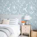 VEELIKE Vintage Blue Cherry Blossom Bird Wallpaper Peel and Stick Chinoiserie Wallpaper for Bedroom Nursery 17.7''x354'' Removable Self Adhesive Blue Floral Wall Paper for Bathroom Living Room Decor