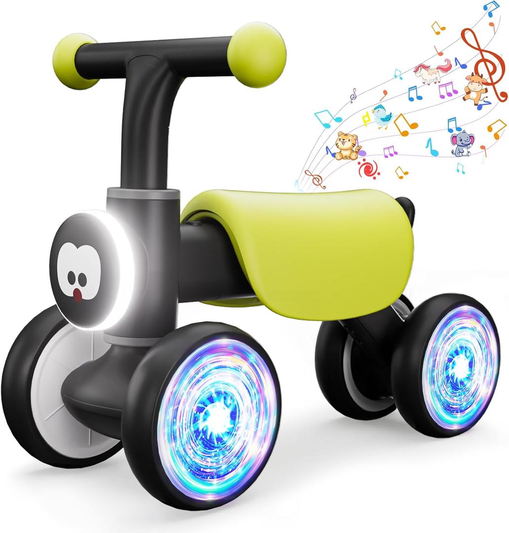 Colorful Glow Wheel Toddler Balance Bike,Baby Toys for 1 Year Old Boy Girls,12-24 Months Baby Balance Bike with Soft Music Cute Animal Sound,1st Birthday Gifts (Black)