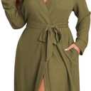Ekouaer Women's Plus Size Robe Waffle Knit Bathrobe Short Lightweight Kimono Robes with Pockets Maternity Robe 1x-5x (2X, Army Green)