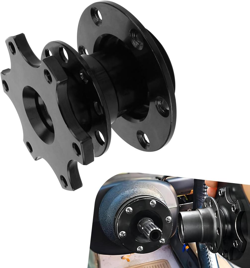 Steering Wheel Adapterer, 6 Hole Aluminum Alloy Steering Wheel Quick Release Snap Off Hub Adapter Boss Kit, for Most Car Racing (Black)