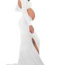 Bhome Maternity Dress for Photoshoot Cut-Out Backless Side Split Maternity Maxi Gown for Photoshoot (Medium, White)