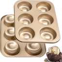 Brownie Bowl Pan 2 Pack, 6 Cavity Mini Round Cake Mold 3 Inch, Shortcake Tea Cookie Shot Mold for Baking - Gold (10.2" x 7.8", 12-cavity)