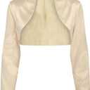 BOLEROSE Formal Long Sleeve Satin Bolero Shrug (6, Champagne)