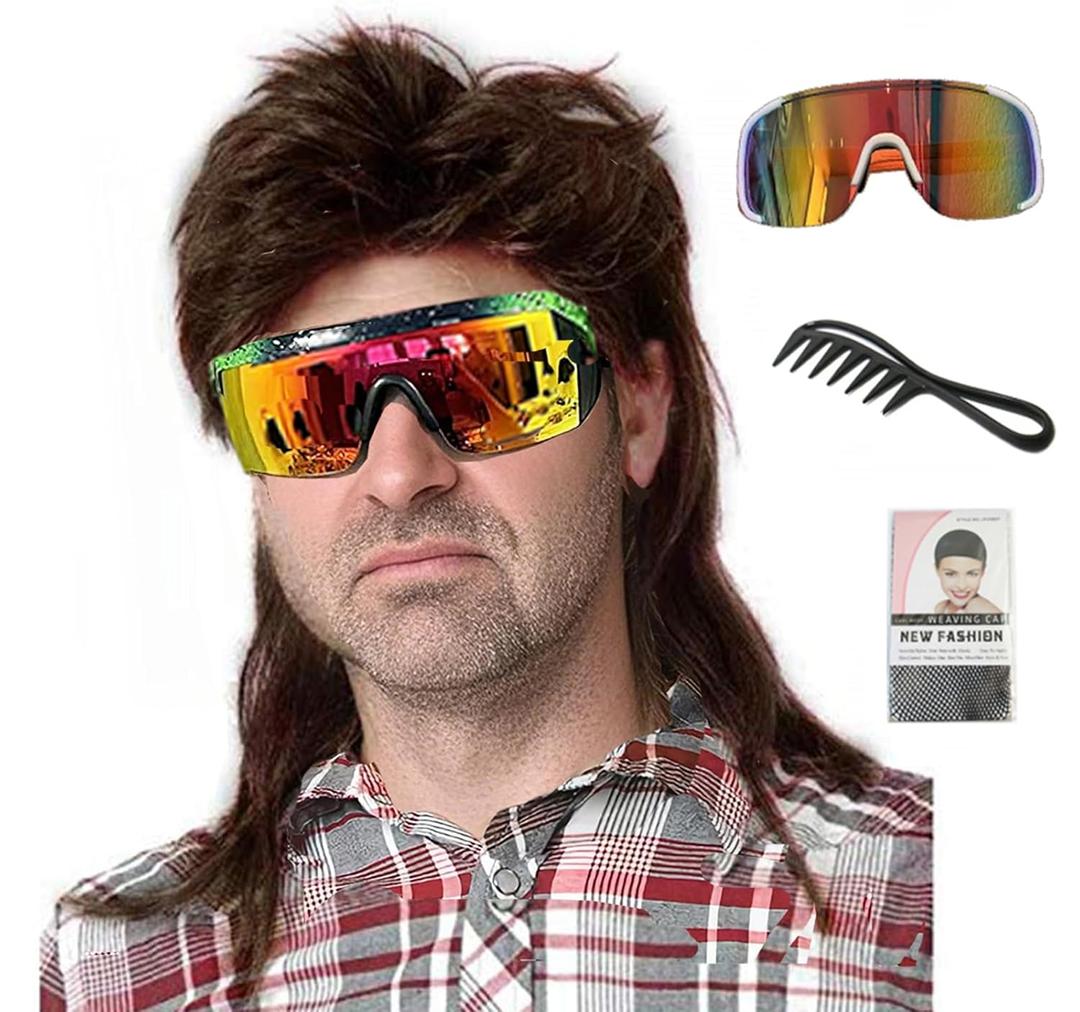 Mullet Wigs for Men Joe Dirt Emo Wig 80s 90s Costumes Fancy Party Accessory Cosplay Wig Halloween Man x (Dark Brown)