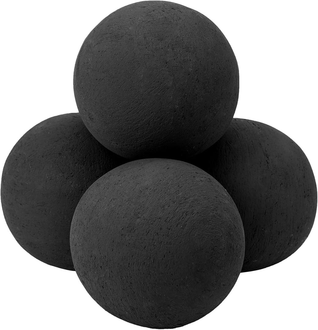 Skyflame 6 Inch Ceramic Fireplace Balls, Set of 4 Black Round Fire Stones Reusable Fire Pit Balls for Indoor and Outdoor Fire Pits or Fireplaces Accessory