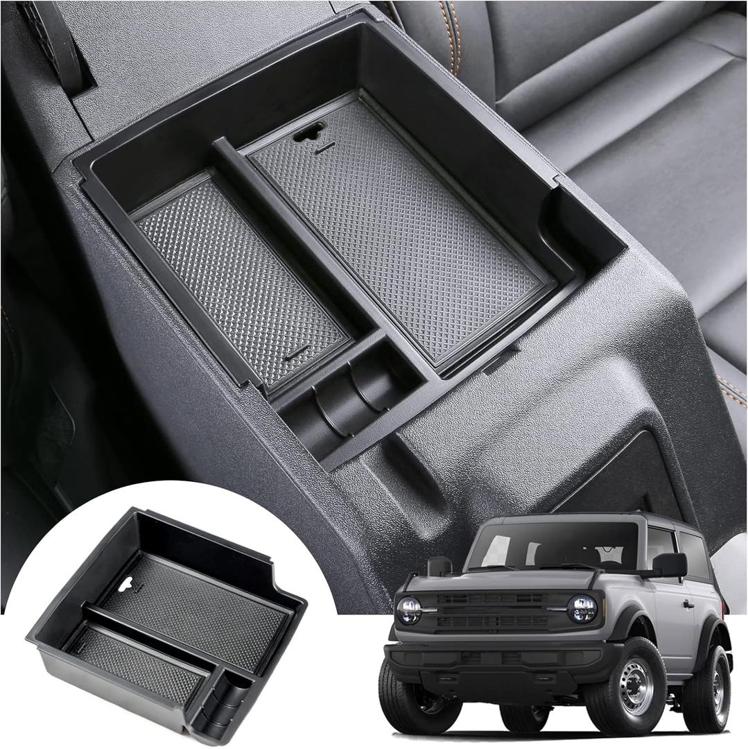 Mabett Center Console Organizer Tray for Ford Bronco Accessories 2024 2023 2022 2021, Armrest Storage Insert Box fit Bronco 2/4 Door with Non-Slip MatNot fits 2025 version