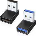 AreMe 90 Degree USB 3.0 Adapter 2 Pack, Up and Down Angle USB A Male to Female Converter Extender for PC, Laptop, USB A Charger, Power Bank and More (Black)