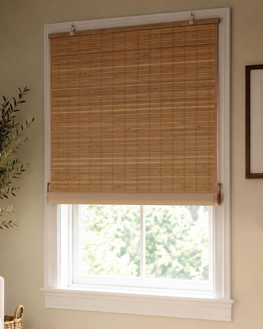 LazBlinds Blackout Bamboo Roller Shades, 34" x 48", Squirrel