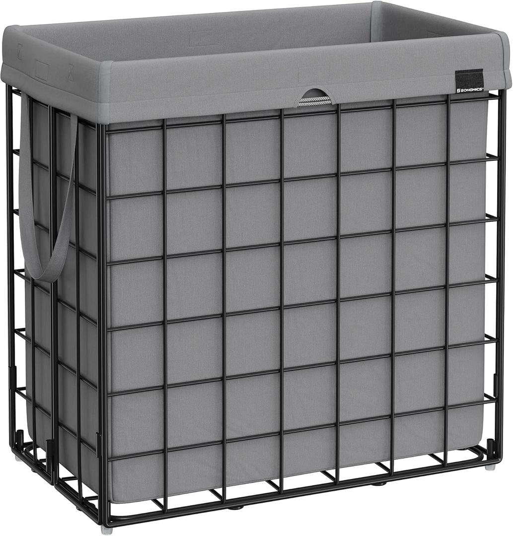 SONGMICS 29 Gal, (110L) Laundry Basket, Laundry Hamper, Collapsible Clothes Hamper, Removable and Washable Liner, Metal Wire Frame, for Bedroom Bathroom, Black and Gray ULCB111G01