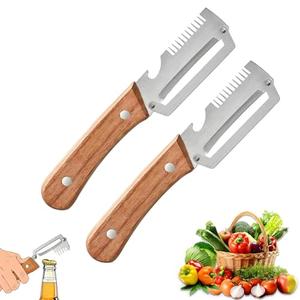 3Pack Multifunctional Vegetable Peeler, 3-in-1 Peelers For Kitchen with Bottle Opener, Sharp Stainless Steel Swivel Blade, Wooden Handle, For Vegetables or Fruits that Need to Be Peeled