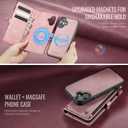 Defencase for iPhone 17 Magnetic Wallet Case Compatible with Magsafe with RFID Blocking Zipper Pocket & Card Holder for Women Men PU Leather Strap Detachable Case for iPhone 17 (6.3 inch), Rose Pink