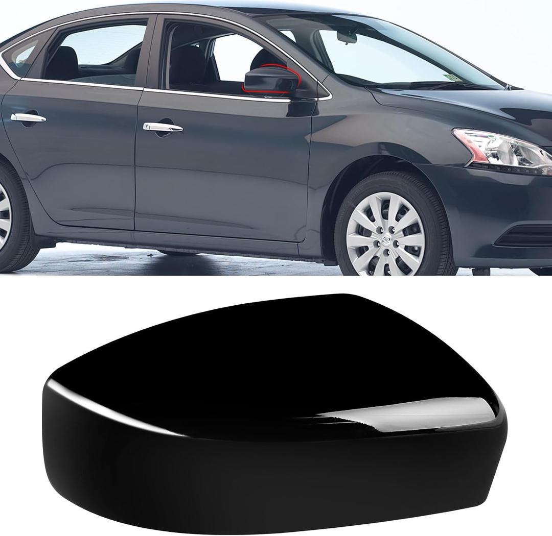 Moonlinks Compatible with Nissan Sentra 2013 2014 2015 2016 2017 2018 2019 Right Side Mirror Cover Replacement, Glossy Black Right Passenger Side Door Rearview Side Mirror Cap Trim